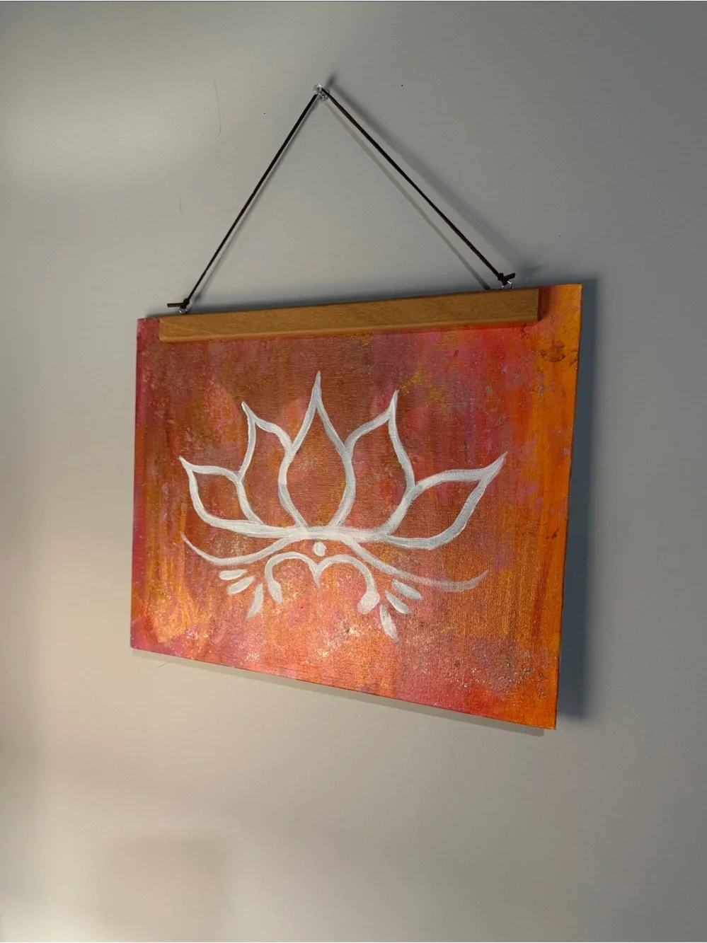 Hand-Painted Pink Orange Lotus Wall Art for Yoga Studio